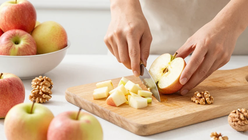 Appels en walnoten worden bereid in een heldere keuken.