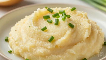 Macro foto van pastinaakpuree met bieslook.